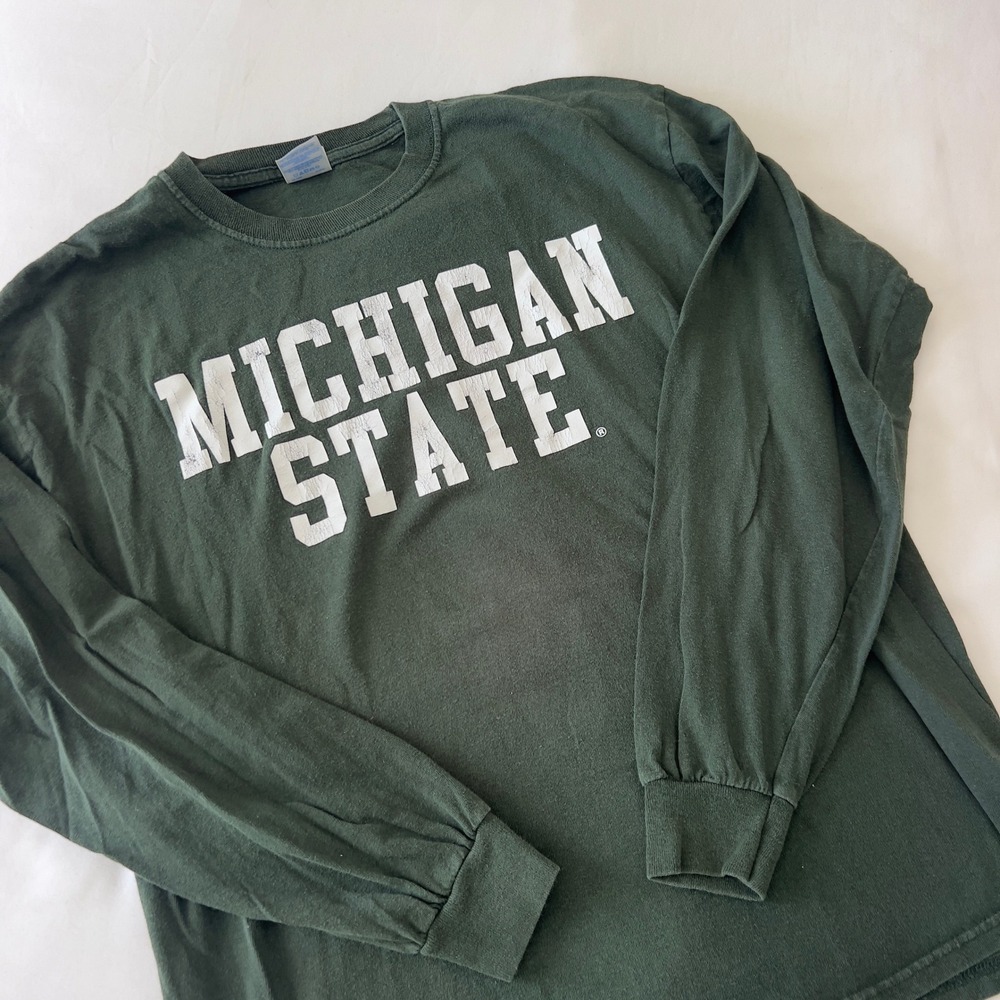 Gildan Michigan State Spartans Long Sleeve T-Shirt Green Mens Large